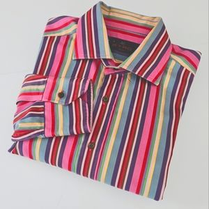 ETRO Mens Large Pink/Purple Striped Long Sleeve Button-Up Shirt 100% Cot…